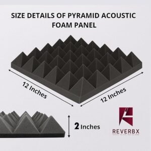 ReverbX® Pyramid Acoustic Foam Panels (Pack of 126) – Compressed Packing – 12” X 12” X 2”, 38 Density | Acoustical Soundproofing for Studio, Theater etc | Echo & Reverb Absorption (Charcoal Black)